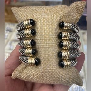 Bracelet 14K Gold and 925 Silver. Ónix. Natural Stones.